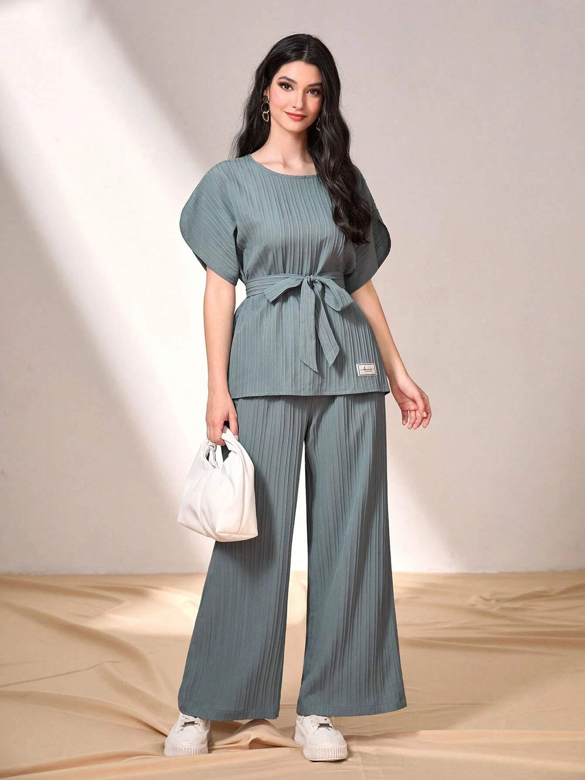 Batwing Sleeve Belted Top & Wide Leg Pants