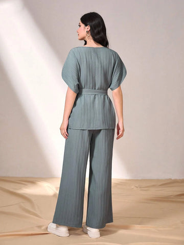 Batwing Sleeve Belted Top & Wide Leg Pants