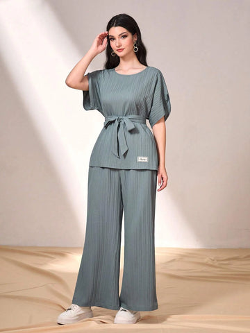Batwing Sleeve Belted Top & Wide Leg Pants