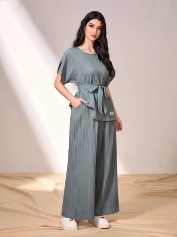 Batwing Sleeve Belted Top & Wide Leg Pants