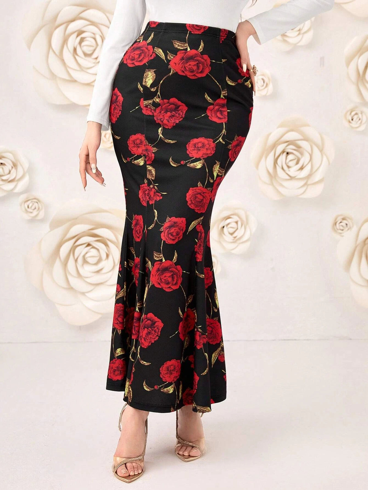 Modely Floral Print Mermaid Hem Skirt