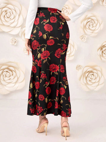Modely Floral Print Mermaid Hem Skirt