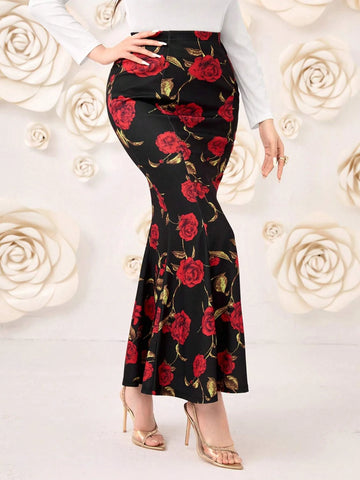 Modely Floral Print Mermaid Hem Skirt