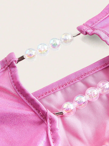 Bead Decor Cami Top & Ruched Metallic Bodycon Skirt