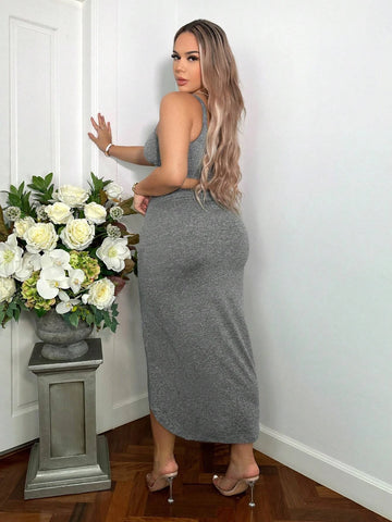 Solid Crop Tank Top & Twist Front Split Thigh Skirt