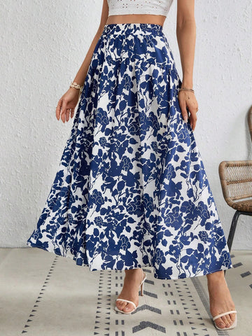 VCAY Floral Print Ruffle Hem Skirt
