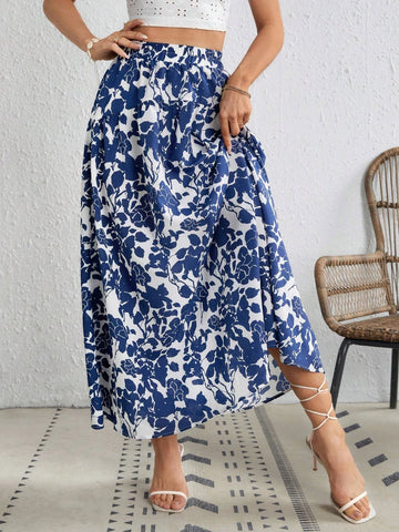 VCAY Floral Print Ruffle Hem Skirt