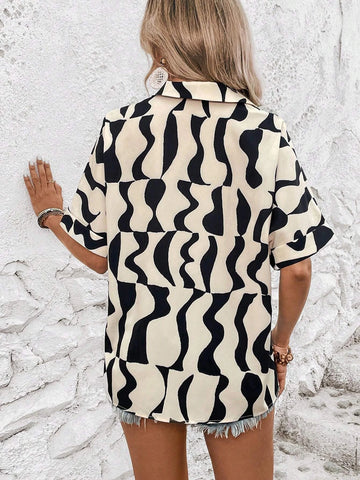 VCAY Allover Print Batwing Sleeve Blouse