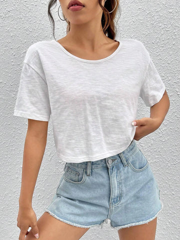 Solid Criss Cross Backless Crop Tee