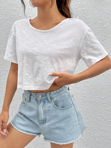 Solid Criss Cross Backless Crop Tee