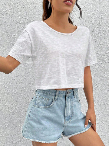 Solid Criss Cross Backless Crop Tee