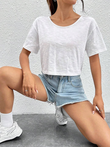 Solid Criss Cross Backless Crop Tee