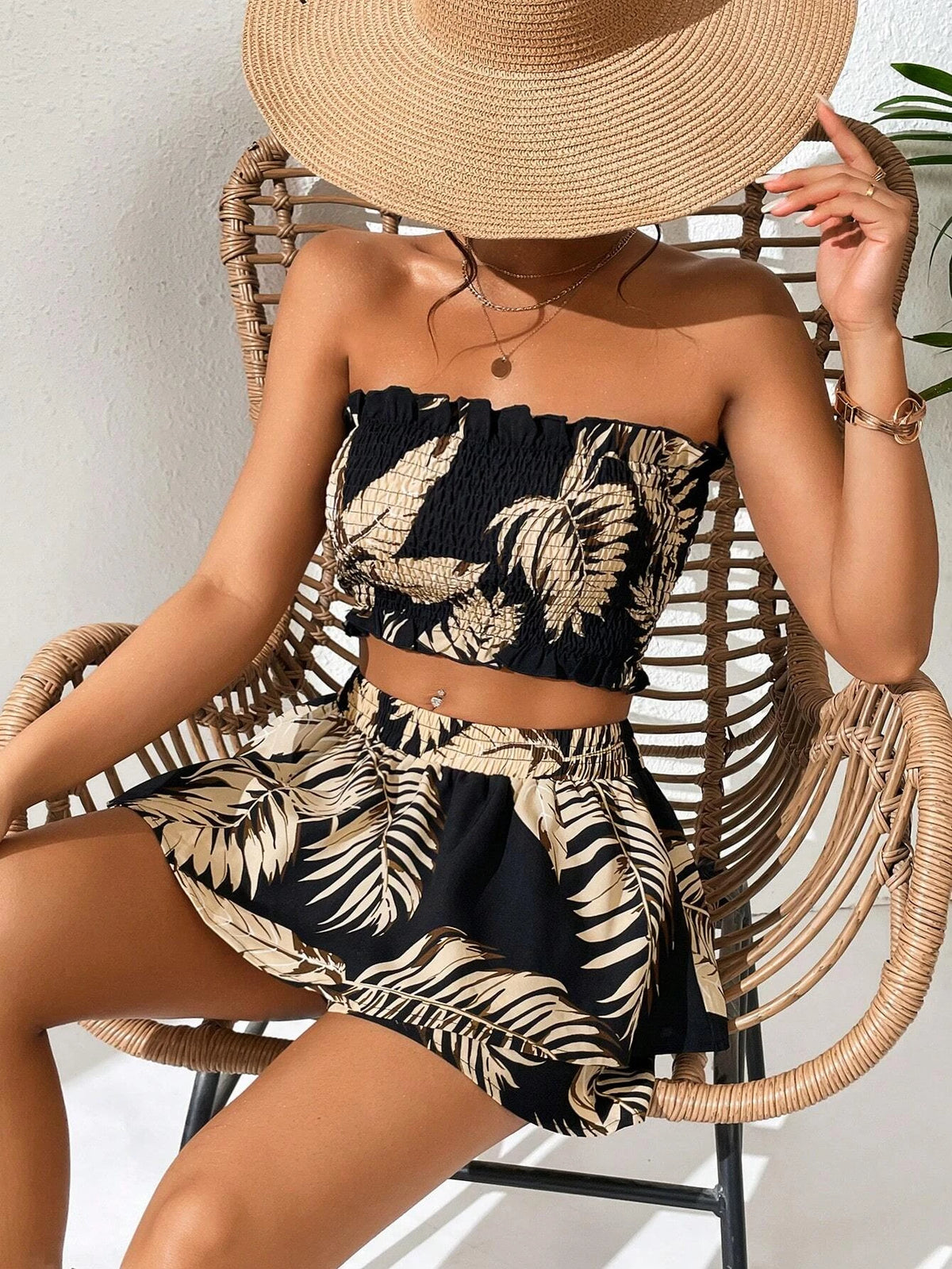 Tropical Print Tube Top & Shorts