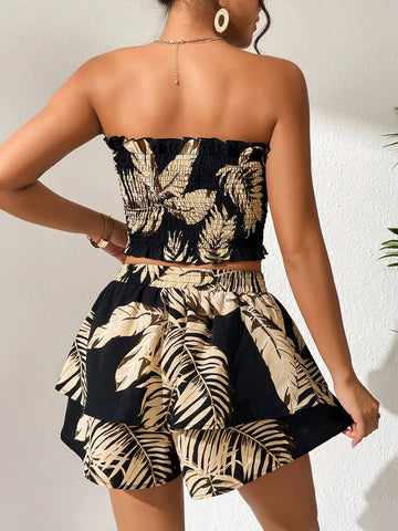 Tropical Print Tube Top & Shorts