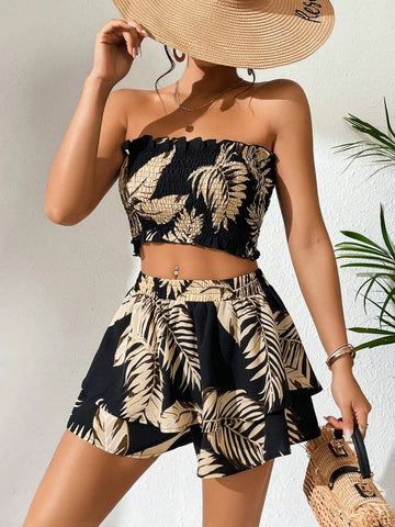 Tropical Print Tube Top & Shorts