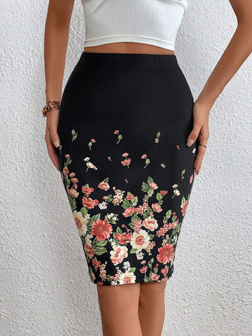 EMERY ROSE Floral Print Bodycon Skirt