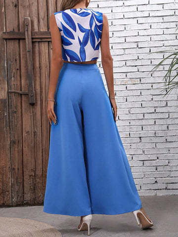 Leaf Print Tank Top & Wide Leg Pants