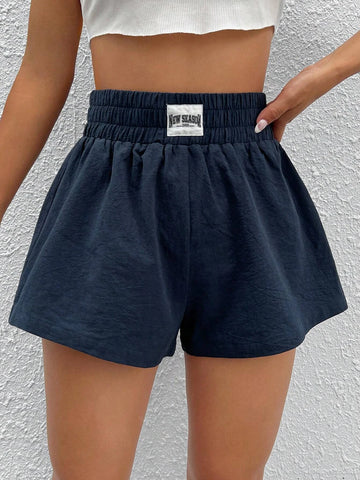 EZwear Letter Patched Detail Wide Leg Shorts