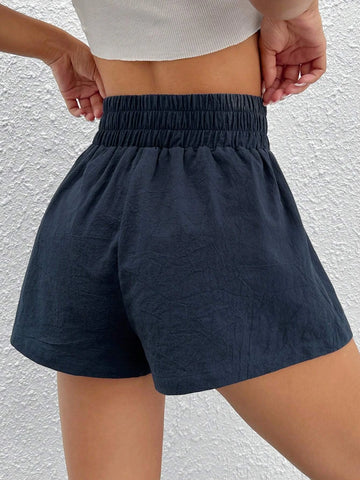 EZwear Letter Patched Detail Wide Leg Shorts