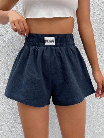 EZwear Letter Patched Detail Wide Leg Shorts