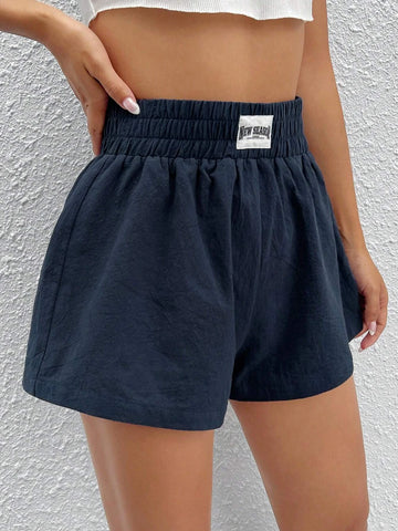 EZwear Letter Patched Detail Wide Leg Shorts