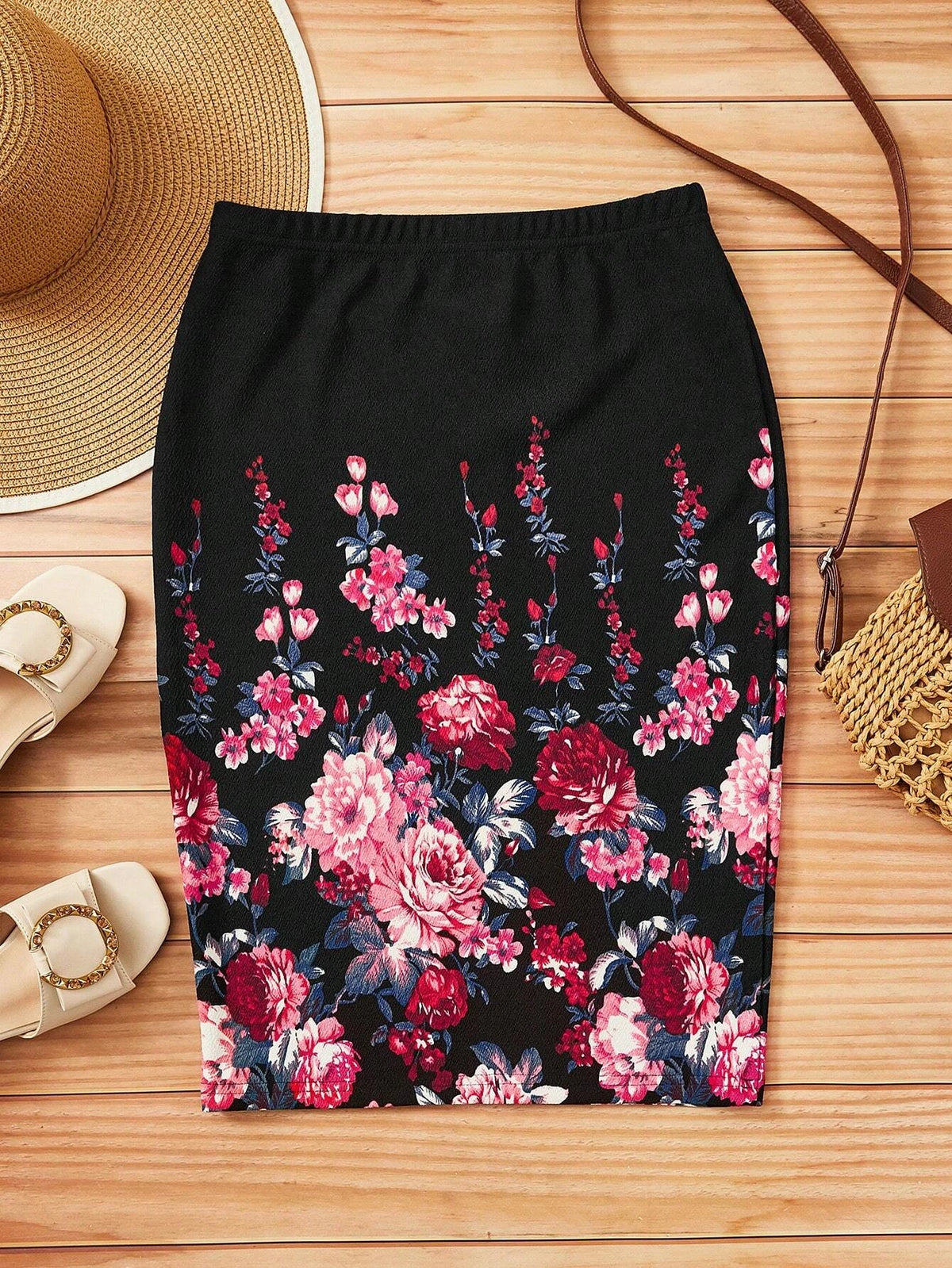 EMERY ROSE Floral Print Pencil Skirt