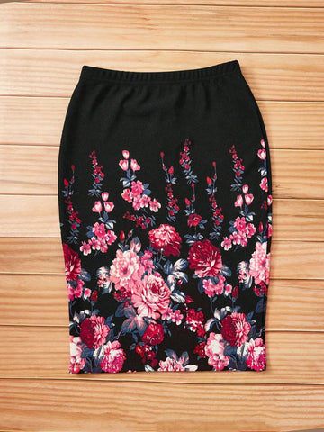EMERY ROSE Floral Print Pencil Skirt