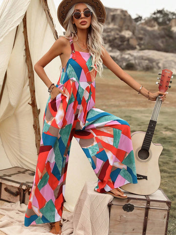 Geo Print Wide Leg Cami Jumpsuit