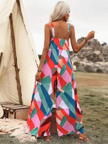 Geo Print Wide Leg Cami Jumpsuit