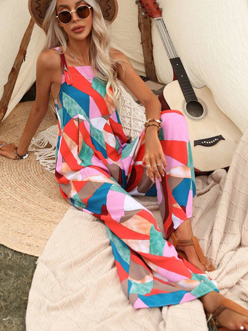 Geo Print Wide Leg Cami Jumpsuit
