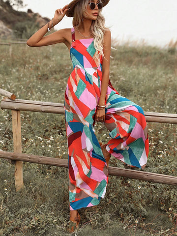 Geo Print Wide Leg Cami Jumpsuit