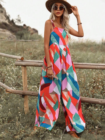 Geo Print Wide Leg Cami Jumpsuit