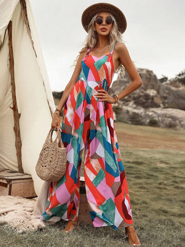 Geo Print Wide Leg Cami Jumpsuit