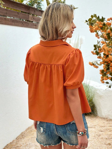 Unity Puff Sleeve Ruffle Hem Smock Shirt