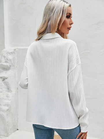 Frenchy Solid Drop Shoulder Pocket Patched Shirt