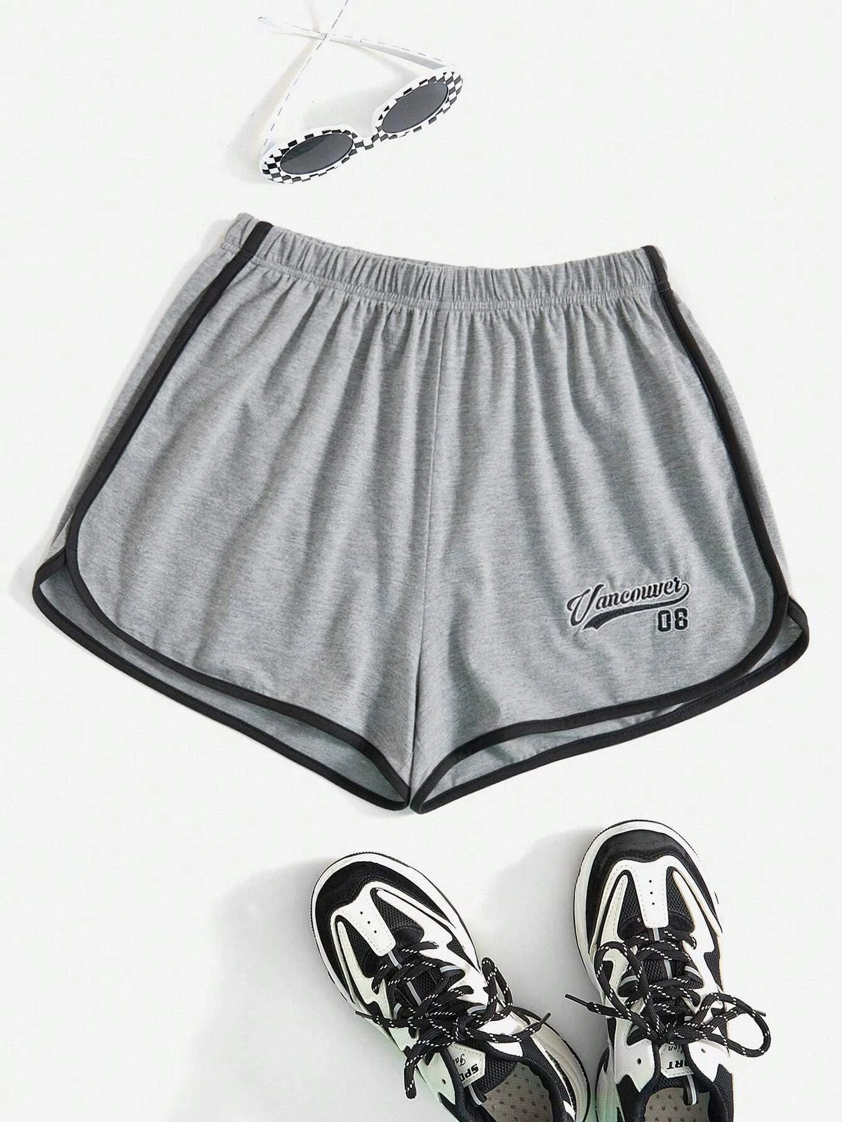 EZwear Letter Graphic Contrast Binding Track Shorts