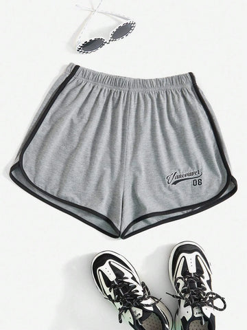 EZwear Letter Graphic Contrast Binding Track Shorts
