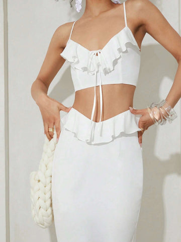 Knot Front Backless Cami Top & Skirt