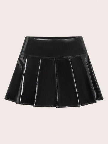 ICON High Waist PU Leather Pleated Skirt