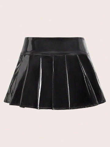 ICON High Waist PU Leather Pleated Skirt