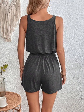EMERY ROSE Cut Out Front Slant Pocket Romper