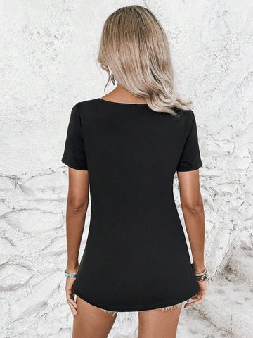 EMERY ROSE Colorblock Button Detail Tee