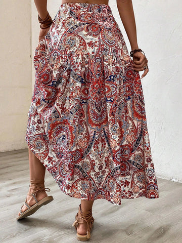 EMERY ROSE Paisley Print Ruffle Hem Skirt Without Belt