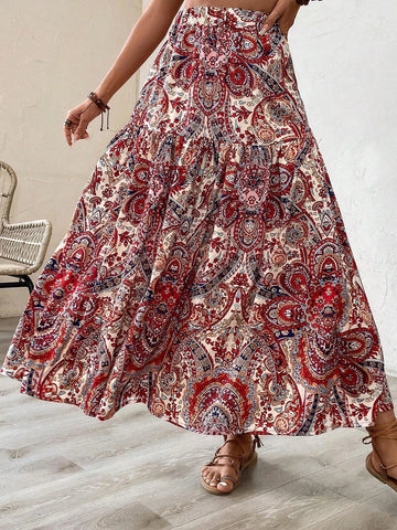 EMERY ROSE Paisley Print Ruffle Hem Skirt Without Belt