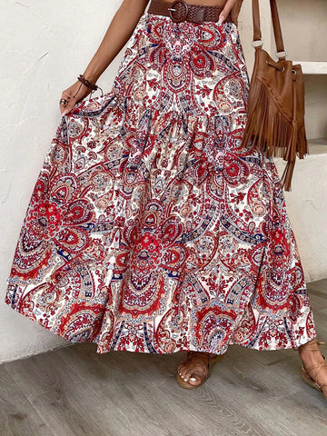 EMERY ROSE Paisley Print Ruffle Hem Skirt Without Belt