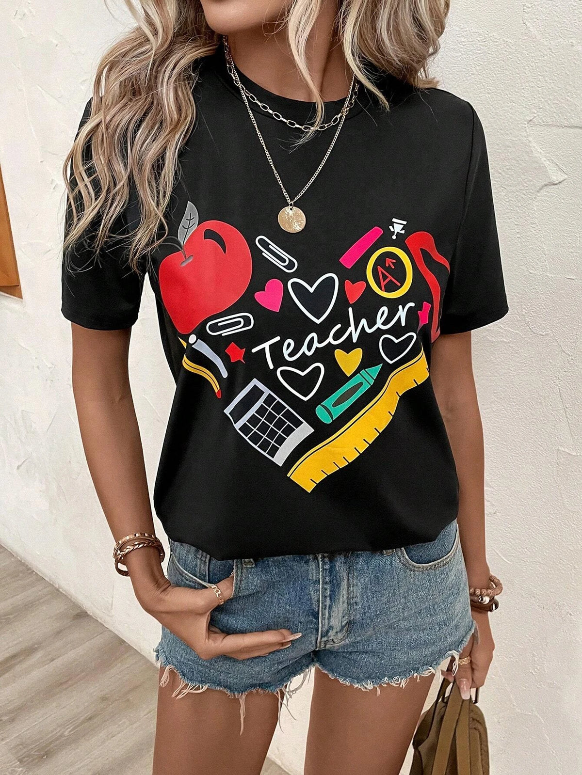 EMERY ROSE Heart & Letter Graphic Tee