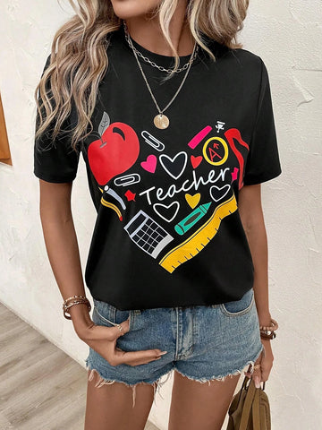 EMERY ROSE Heart & Letter Graphic Tee