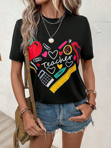 EMERY ROSE Heart & Letter Graphic Tee