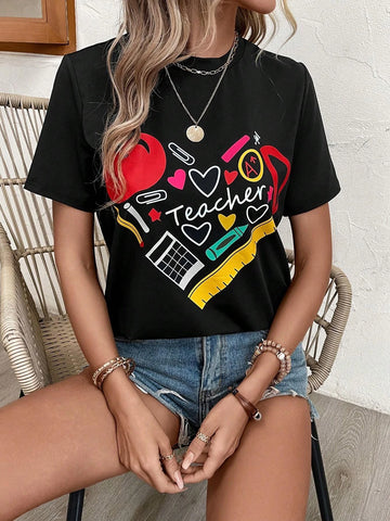 EMERY ROSE Heart & Letter Graphic Tee