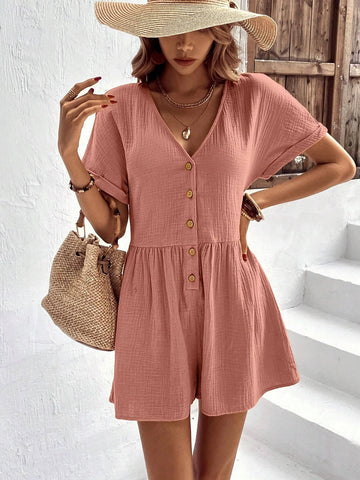 EMERY ROSE Batwing Sleeve Button Front Romper